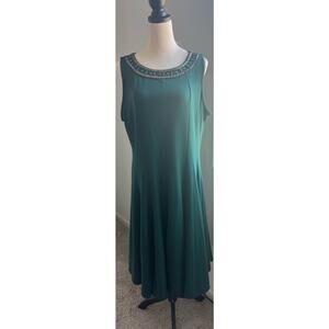 HAANI Women's Forest Green Embellished Jeweled Neck Sleeveless‎ Dress Size 2X